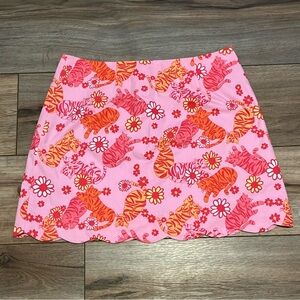 Lilly Pulitzer Tango Tiger Mini Skirt SZ 4 Pink Orange Scalloped Hem Back Zip